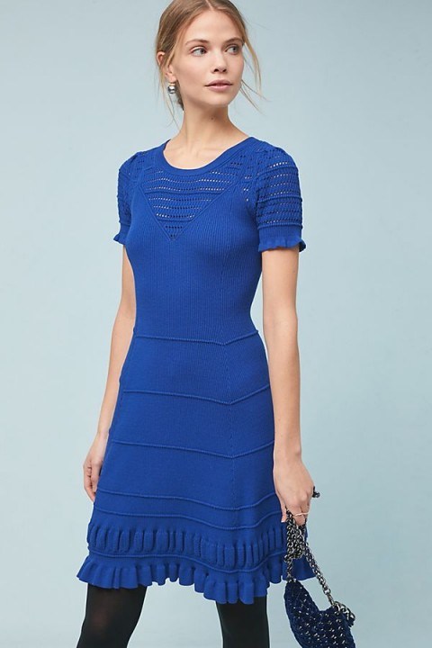 Maeve Promenade Crochet Dress in Sapphire | blue knitted dresses - flipped