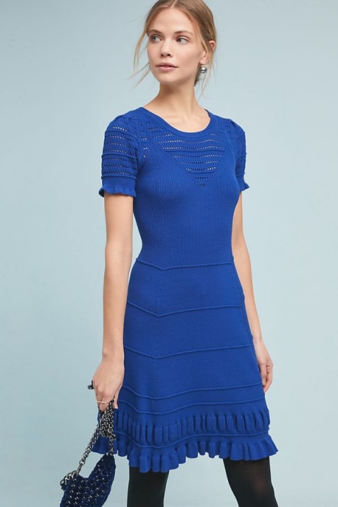 Maeve Promenade Crochet Dress in Sapphire | blue knitted dresses