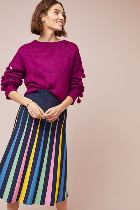 Maeve Rainbow Pleated Contrast Skirt in Novelty | multi-coloured pleats - flipped