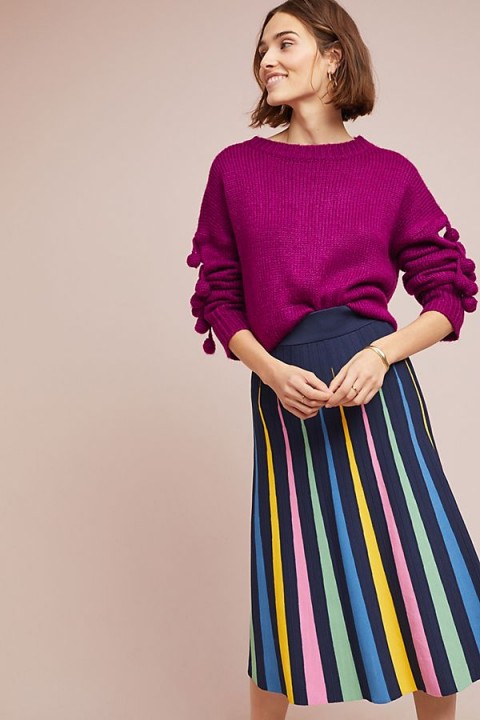 Maeve Rainbow Pleated Contrast Skirt in Novelty | multi-coloured pleats