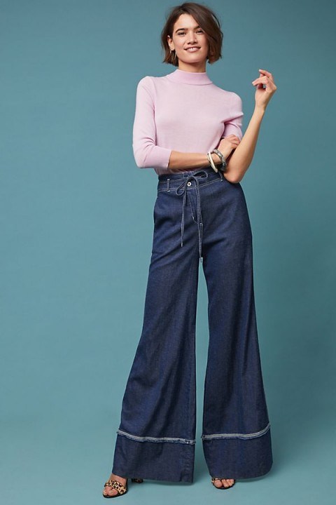 Pilcro Ultra High-Rise Wide-Leg Jeans in Denim Dark | extreme flares - flipped