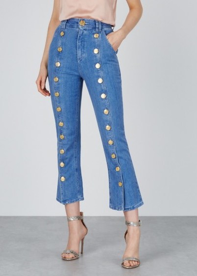 BALMAIN Blue buttoned cropped jeans | designer denim - flipped