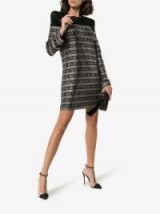 Balmain Boxy Fit Padded Shoulder Mini Dress in Black and Silver | designer party dresses