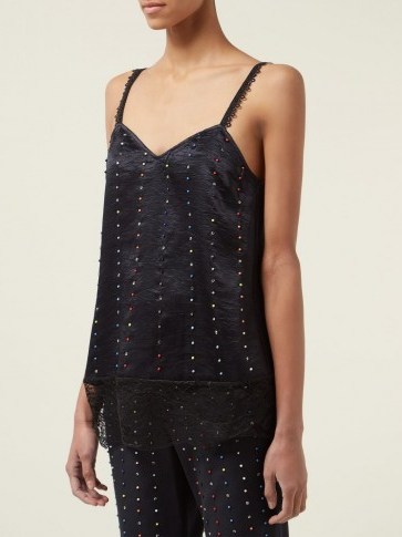 KOCHÉ Bead-embroidered lace and satin cami top in black ~ beaded camisole - flipped
