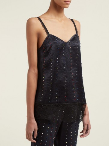 KOCHÉ Bead-embroidered lace and satin cami top in black ~ beaded camisole