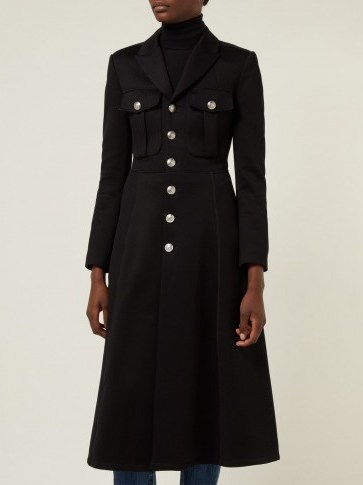 BURBERRY Beaumaris bonded black cotton-blend coat ~ chic military coats - flipped