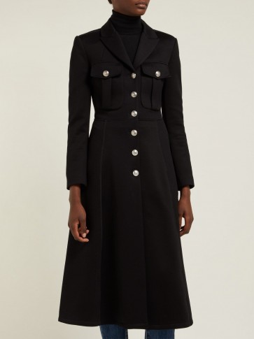 BURBERRY Beaumaris bonded black cotton-blend coat ~ chic military coats