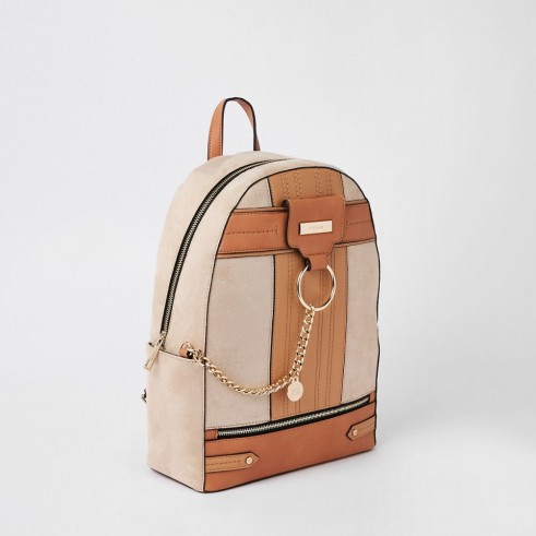 RIVER ISLAND Beige chain front backpack ~ neutral brown trim backpacks