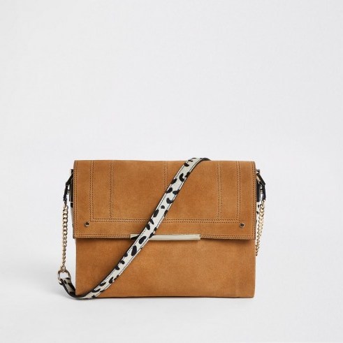 River Island Beige leather animal print under arm bag | brown handbags - flipped