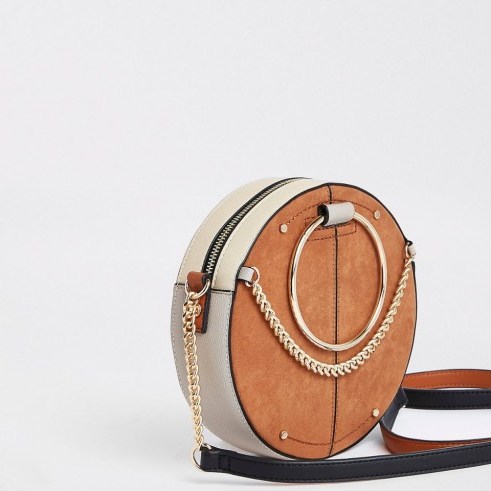 RIVER ISLAND Beige ring handle circle cross body bag ~ round colour block bags - flipped