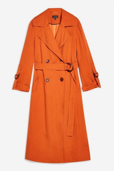Topshop Belted Trench Coat in Rust