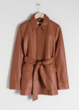 & other stories Belted Workwear Leather Jacket in camel – luxe brown jackets
