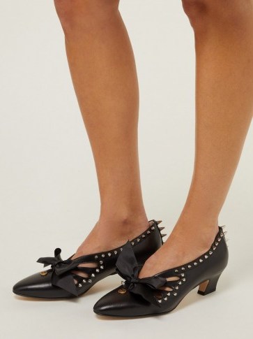GUCCI Berith spike-embellished black leather pumps ~ spikes and bows - flipped
