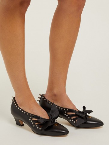 GUCCI Berith spike-embellished black leather pumps ~ spikes and bows
