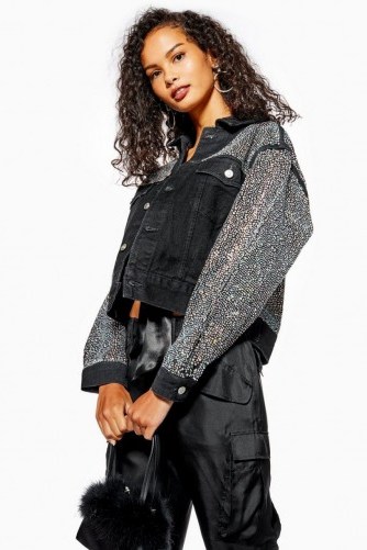 Topshop Black Denim Crystal Jacket | casual glamour - flipped