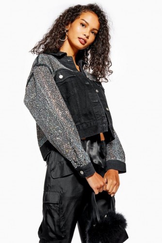 Topshop Black Denim Crystal Jacket | casual glamour