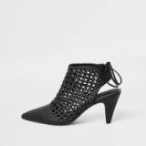 RIVER ISLAND Black leather woven pointed toe boot – open back shoe-boots