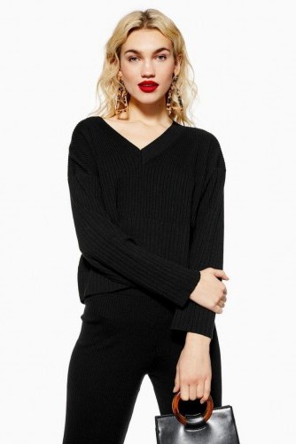 Topshop Black Ribbed Jumper and Trousers Set | winter co-ord fashion - flipped