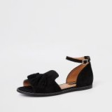 River Island Black suede tassel two part shoes | ankle strap flats