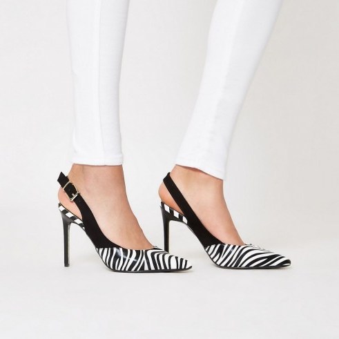 RIVER ISLAND Black zebra print pointed court shoes. WILD SLINGBACKS - flipped