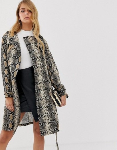 Boohoo belted midi trench coat in snake / animal prints - flipped