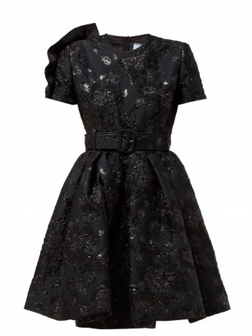PRADA Bouquet-brocade flared mini dress in black ~ metallic fit and flare - flipped