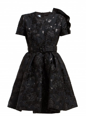 PRADA Bouquet-brocade flared mini dress in black ~ metallic fit and flare