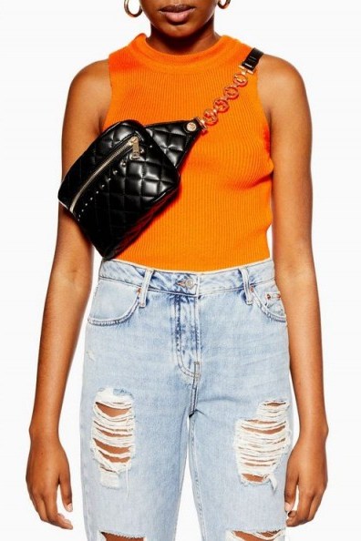 Topshop Britt Quilted Bumbag in Black | stylish fanny packs - flipped