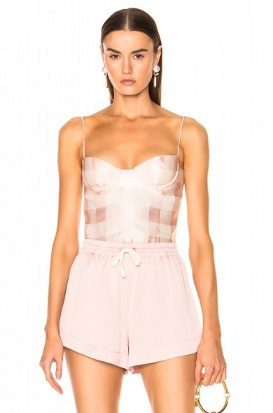 BROCK COLLECTION Check Bustier Top in Light Pastel Pink - flipped