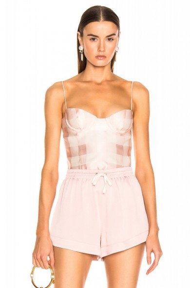 BROCK COLLECTION Check Bustier Top in Light Pastel Pink