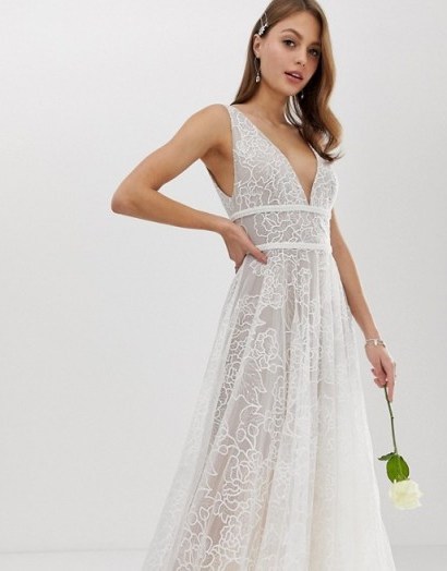 Bronx & Banco Emily embellished bridal gown blush – feminine wedding dresses - flipped