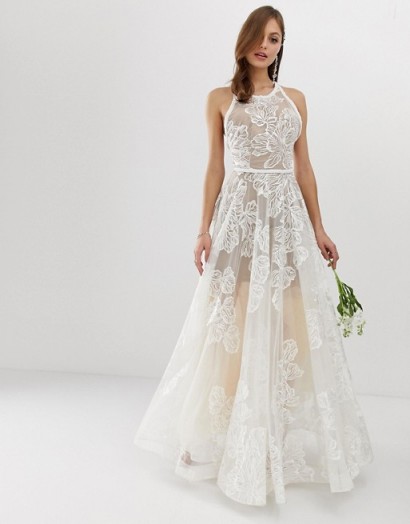 Bronx & Banco Fiora embellished bridal gown white – sheer floral wedding dress