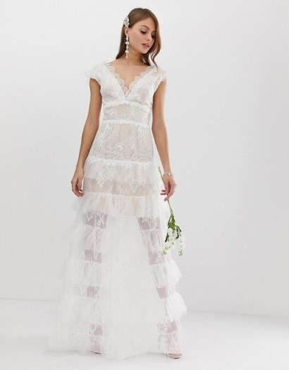 Bronx & Banco tiered bridal gown white – semi sheer wedding dresses - flipped
