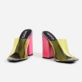 EGO Brooke Patent Block Heel Perspex Peep Toe Mule In Grey Snake Print Faux Leather – chunky pink heels