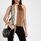RIVER ISLAND Brown chain print knot front halter neck top. MIXED ANIMAL PRINTS