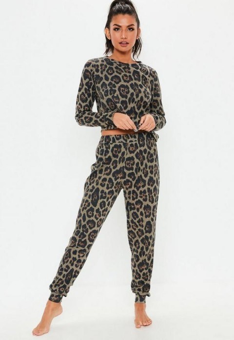 MISSGUIDED brown leopard print brushed lounge set ~ animal prints - flipped