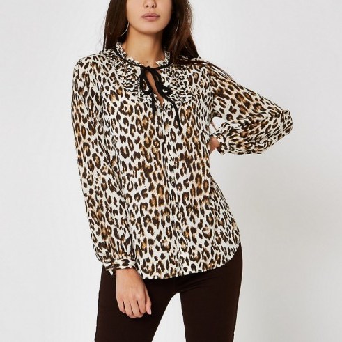 River Island Brown leopard print tie neck blouse ~ animal prints - flipped