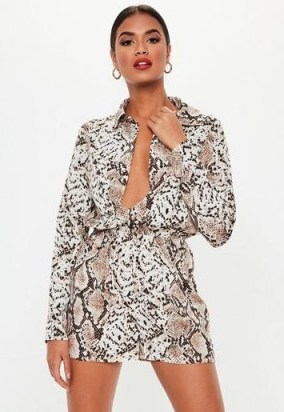 MISSGUIDED brown snakeprint long sleeve utility playsuit ~ snake print fashion - flipped