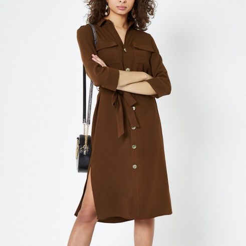 RIVER ISLAND Brown tie waist shirt dress – casual style - flipped