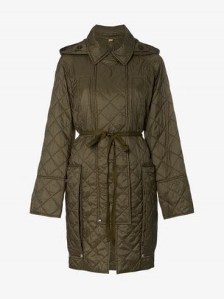 Burberry Quilted Hooded Oversized Pocket Coat in green ~ casual and stylish