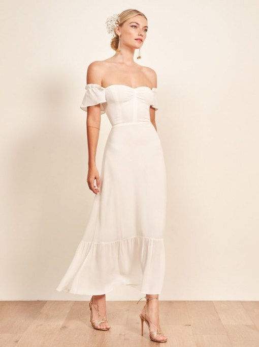 Reformation Butterfly Dress in Ivory | low off the shoulder dresses | summer wedding - flipped