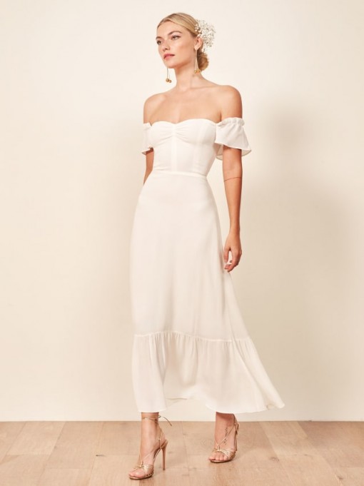 Reformation Butterfly Dress in Ivory | low off the shoulder dresses | summer wedding