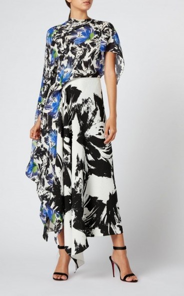 ROLAND MOURET CALHERN DRESS in mixed mono painterly / large floral paint prints - flipped