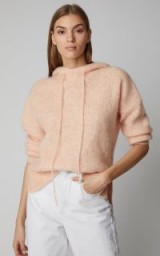 Ganni Callahan Ribbed Wool-Blend Hoodie in Pink | luxe knitwear