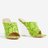 EGO Candy Perspex Wedge Peep Toe Mule In Lime Green Snake Print Faux Leather – BRIGHT GOING OUT SHOES