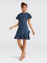 Draper James Chambray Faux Wrap Dress | blue denim ruffle dresses | Reese Witherspoon clothing collection