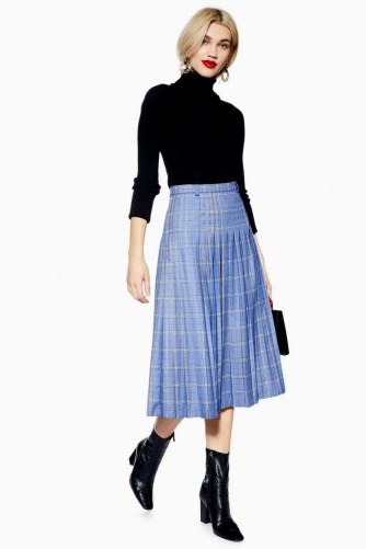 NORR Blue Check Pleated Skirt | checked midi - flipped