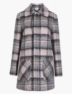 M&S COLLECTION Checked Coat in pink mix – front pocket coats - flipped
