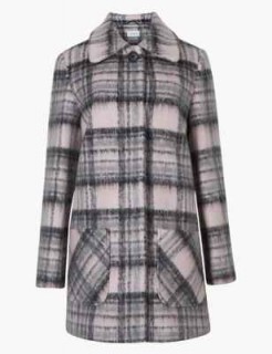 M&S COLLECTION Checked Coat in pink mix – front pocket coats