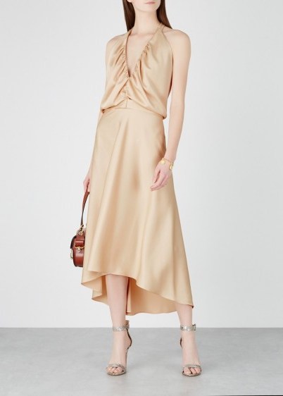 CHLOÉ Almond halterneck satin dress – luxe designer dresses – feminine style luxury fashion - flipped